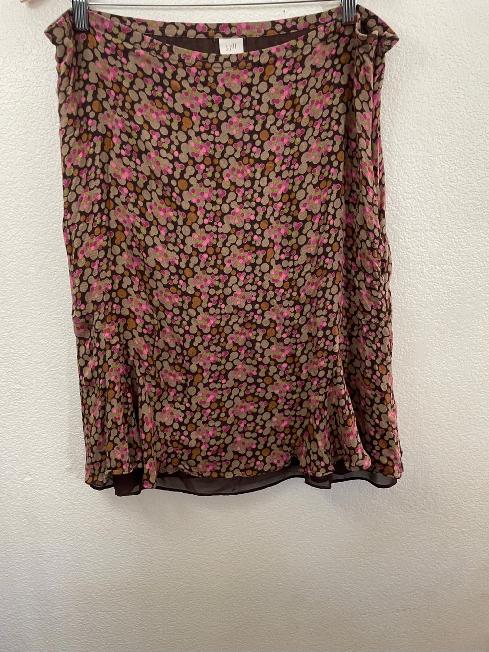 J. Jill Brown Skirt with Pink Floral Dots peeking lining sexy feminine 16